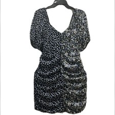Live to be Spoiled Black Floral V-Neck Smocked Puff Sleeve Mini Dress XL