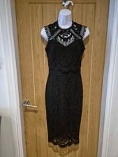 Lipsy VIP Size 8 Black Lace Pencil Dress
