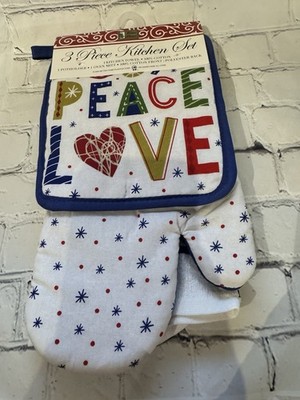 Better Home 3-Pc Kitchen Set/Towel, Potholder, Oven Mitt/Joy Peace Love