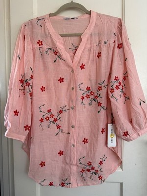 NWT Anthropologie Figueroa Flower Blouse Boho TOP  Shirt M L XL Pink Embroidery