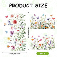 Colorful Floral Window Clings, 3 Sheets Spring Flower Window Stickers for Hom...