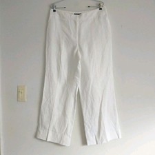 Talbots Pants Trousers Womens 14Petite White Pure Irish Linen WideLeg CityOffice