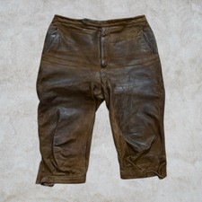 Vintage 1940s German Leather Breeches Mens 36W Patina Pants Motorcycle Aviation