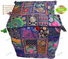 Indian Vintage Patchwpork Pouf Ottoman Cover Footstool Ethnic Room Decor