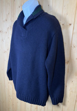 Vintage LL Bean Wool Sweater Mens L Collared Navy Blue Academia Classic Chunky