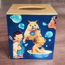 NEW Handmade Decoupage Children  Baby Bath Bubbles Wood Tissue Box Cover  Cat
