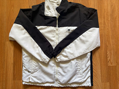 Champion Men's M Colorblock Track Jacket Full Zip Stand-Up Collar Black/White