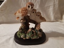 Large Leonardo Collection Barn Owl And 2 Babies On A Fence Ornament Figure