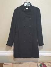 Ecru Black Coat Women's Size Medium Doble Breasted Long Line Party Formal Soft