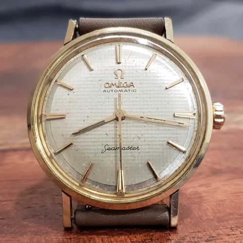 1960s Omega Seamaster Automatic Vintage Watch w/ Pattern Dial Gold Filled Case