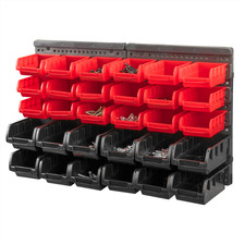 32 PC WALL MOUNTED GARAGE STORAGE BIN WORKSHOP ORGANISER RACK DIY TOOL BOXES