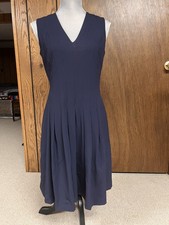 Calvin Klein Womens sz 4 Dress Navy Blue Sheath Lined Sleeveless Pleated