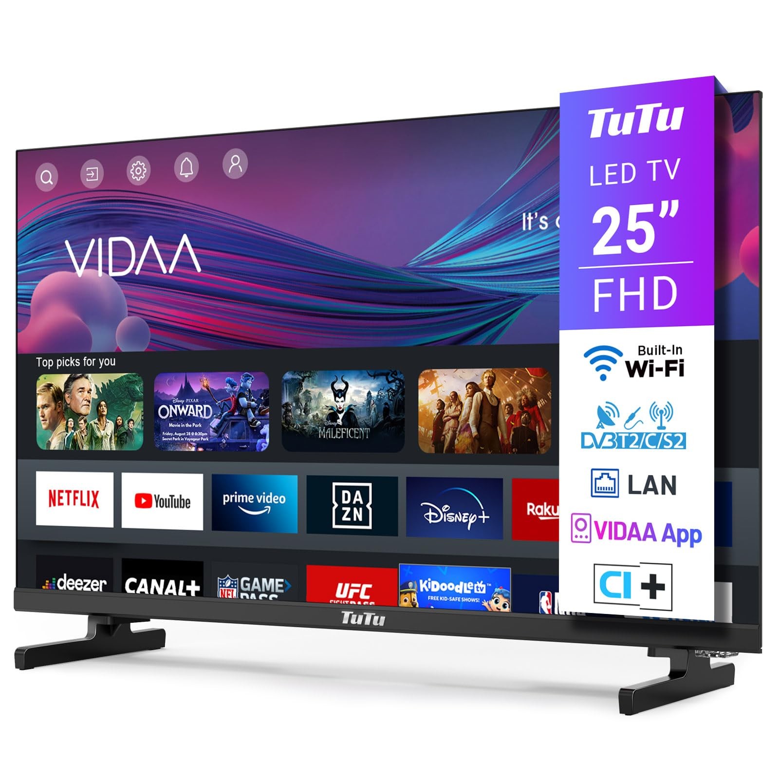 TuTu Smart TV 25 Pollici (64 cm) Televisori Full HD 1080P Triplo Tuner App Store