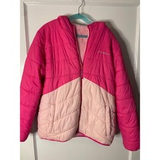 Eddie Bauer Girls Pink Puffer Jacket Hooded Full Zip Fleece Lined Winter Coat