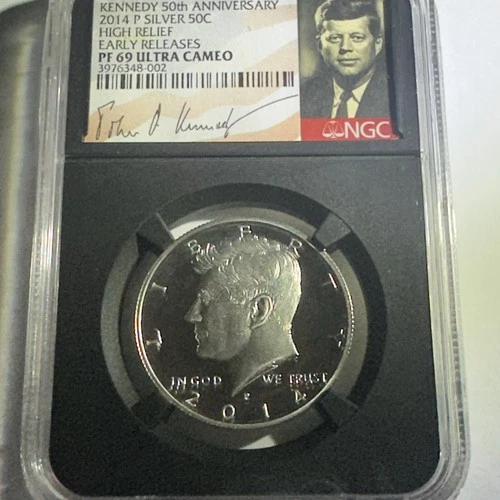 2014 P EARLY RELEASES HIGH RELIEF KENNEDY 50TH NGC PF69 ULTRA CAMEO BLACK HOLDER