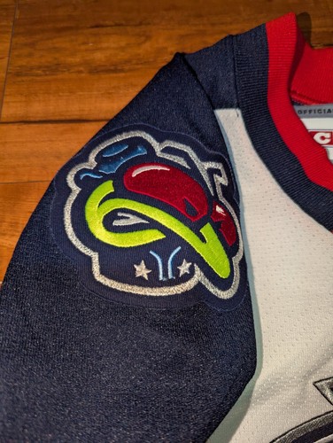 Columbus blaue Jacken CCM NHL genäht bestickt Hockey Trikot Jugend Gr. Small - Bild 8 von 10