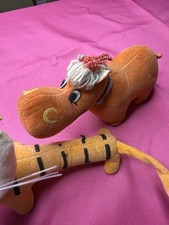 Pair of Vintage Velvet Stuffed Animals Dakin Dream Pets Tiger and Hippo 1960s