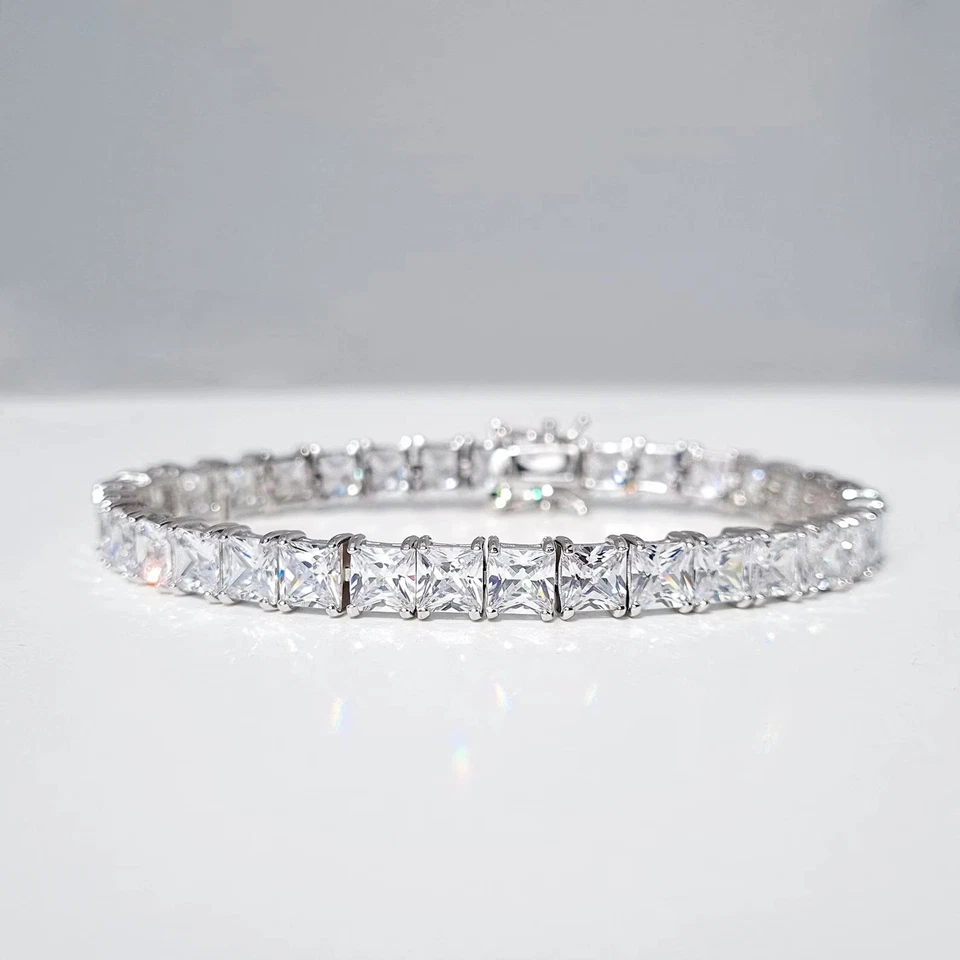 14K White Gold Women's Gift Princess Cut Lab Created Diamond Tennis Bracelet 8" - Image 3 of 4