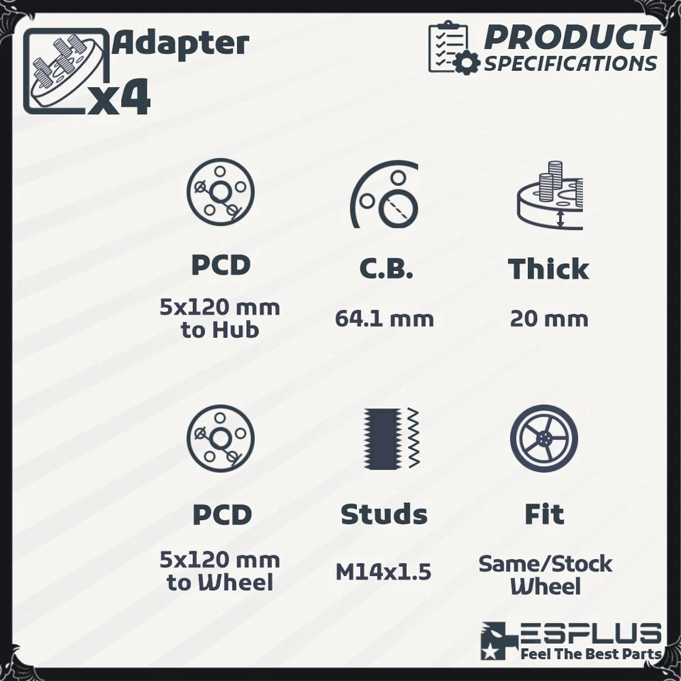 4x 20mm 5x120mm 64.1 Huje Centrado Adaptador Espaciador Ajuste Civic Tipo-R/Tesla Modelo S/X Foto 3 de 4