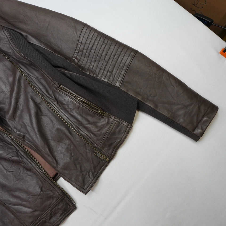 Chaqueta de Cuero Caslon De Colección Talla Mediana Para Mujer Marrón Cremallera Moto Manga Larga De Colección Foto 4 de 4