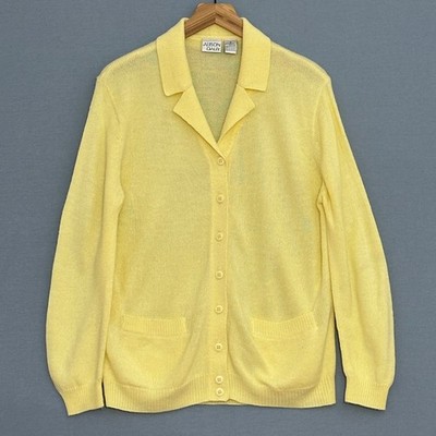 VTG Allison Daley Womens Sweater S Pale Yellow Collared Preppy Soft Old Money