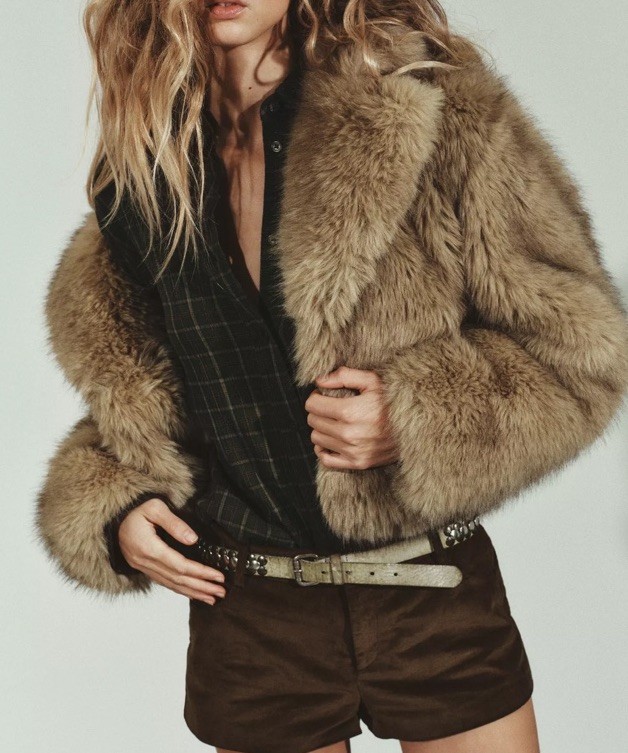 ZARA NEW WOMAN FAUX FUR Short COAT Light Beige SIZE M