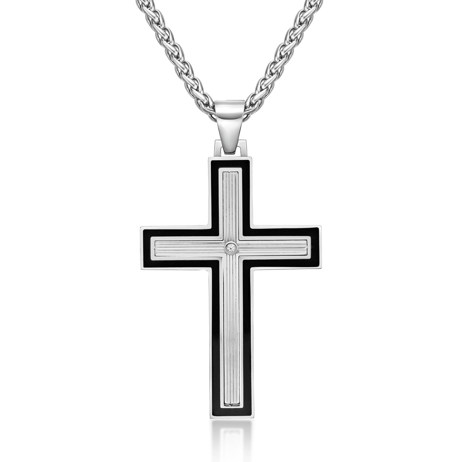 0.01ct Round CZ Resin Cross Pendant Necklace for Men in Stainless Steel