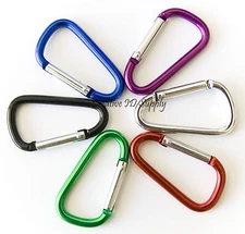 LOT 50 D - SHAPED CARABINER SPRING BELT CLIP KEY CHAIN 1-7/8" ALUMINUM 6 COLORS