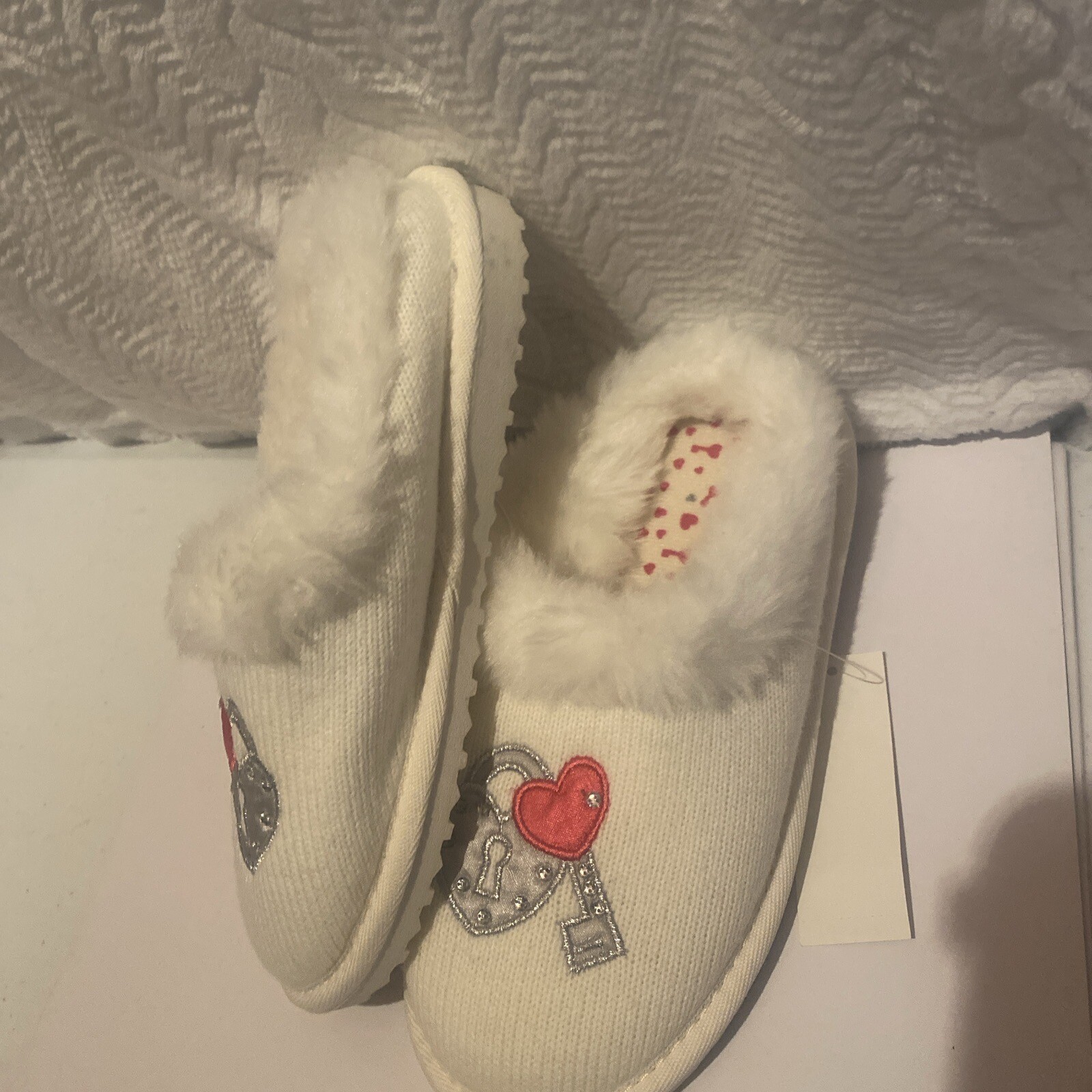 SAOLA Pantofola foderata in pelliccia cuore e chiave per bambina taglia grande 2 3 suola antiscivolo per esterni