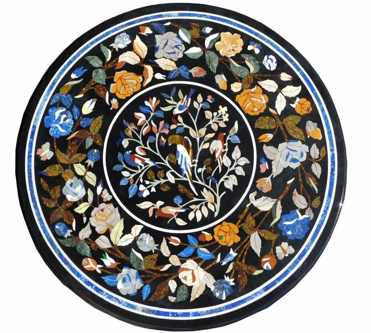 24-inch marble coffee table with semi-precious stone inlay handmade art