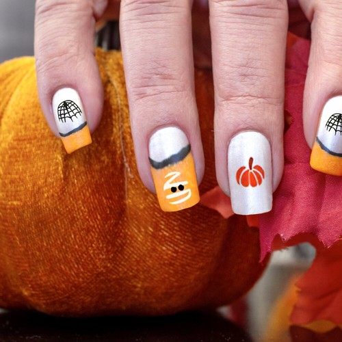 10PACK Nail Art Water Decals Stickers Halloween Pumpkins Spiders Web Mummy Ghost - Picture 11 of 12