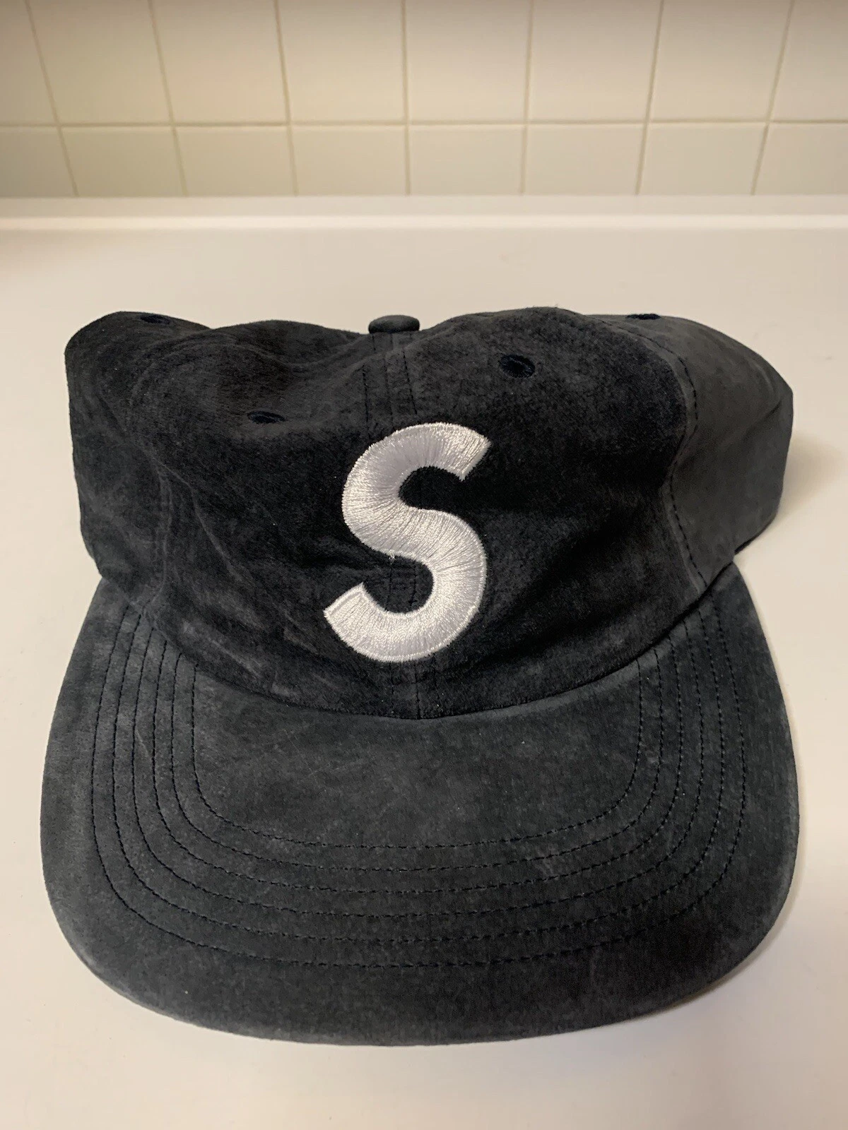 Supreme F/W 2016 Suede S Logo Hat 6 Panel Black