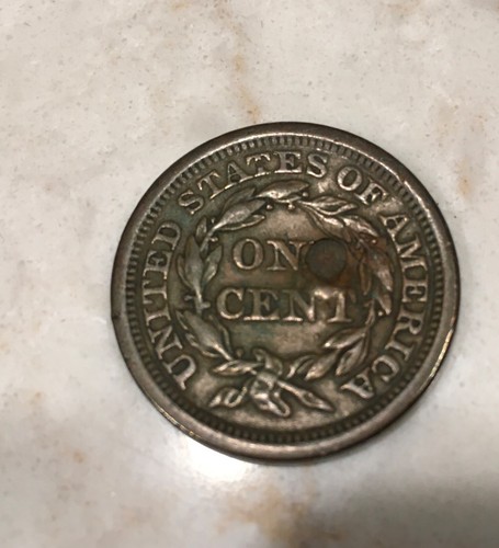 VINTAGE ONE CENTS, 1850,1851,1855, ONE HOLED, ONE PARTIAL HOLE, ONE WITH CUTS - Picture 4 of 8
