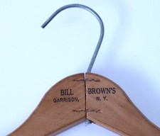 Vintage Antique Wooden Advertising Clothes Hanger Bill Brown's Garrison, N.Y.