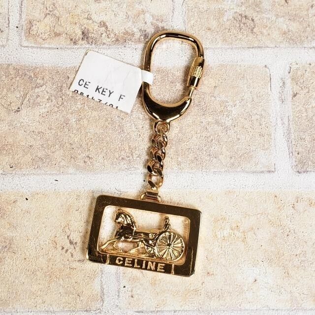 Authentic Celine Vintage Key Ring Chain Charm Carriage Metal Authentic Celine Vintage Key Ring Chain Charm Carriage Metal