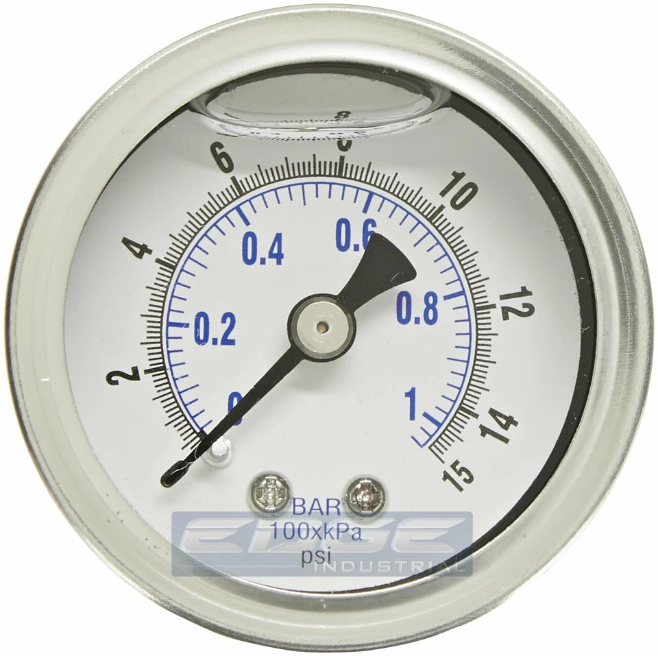 25 PACK LIQUID FILLED PRESSURE GAUGE 0-15 PSI, 1.5" FACE, 1/8" NPT BACK MOUNT - Image 2 of 3