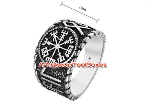 Herren Edelstahl nordischer Wikinger Rune Vegvisir Kompass Fingerring 7-13 # J585 - Bild 2 von 5