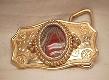 Metal Belt Buckle Inlayed Stone Raised 3D Design