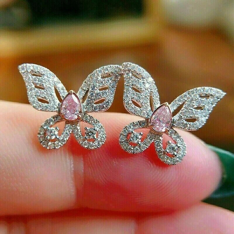2Ct Lab-Created Diamond Butterfly Stud Earrings in 14K White Gold