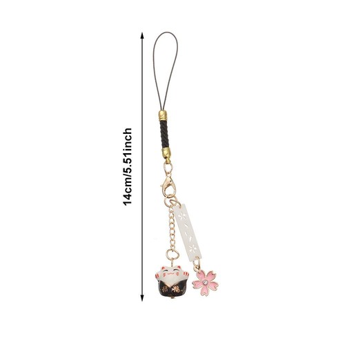 Lanyard Anti-lost Lanyard Sakura Lucky Cat Phone Lanyard Keychain Wrist Rope - Photo 3 sur 18