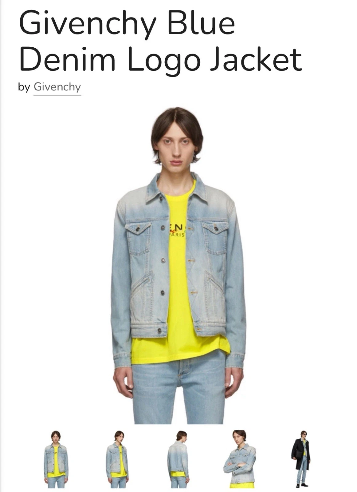 Veste en jean homme Givenchy L/XL bleu clair suprême évasée rare