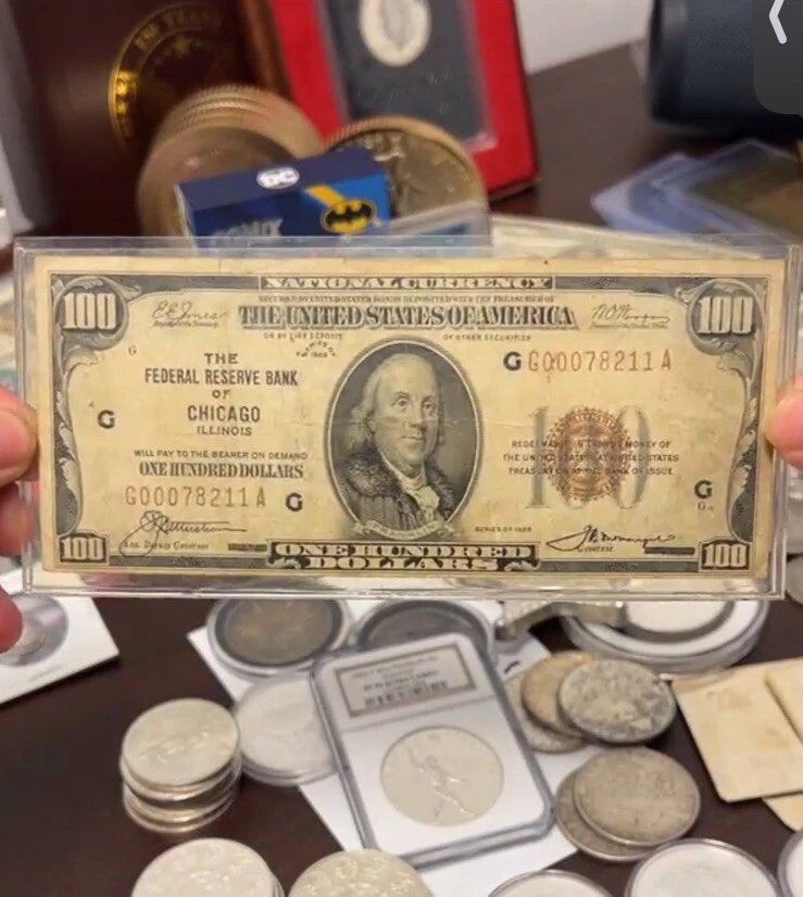 1929 $100 Dollar Federal Reserve Bank of Chicago Illinois National Bank Note Wow - Image 2 of 4