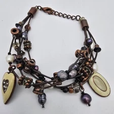 Layered Bracelet Beaded Stone Coiled Wire Rhinestone Steam Punk / Boho Style