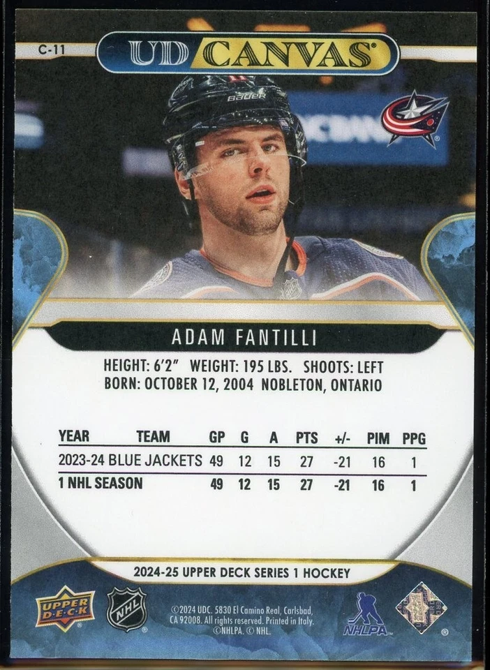 2024-25 Upper Deck Series 1 UD Canvas Adam Fantilli Columbus Blue Jackets C-11 - Image 2 of 2