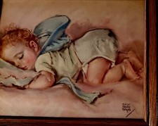 VINTAGE PRINT MAUD TOUSEY FANGEL's BABY SLEEPING Framed Vtg Nursery Art