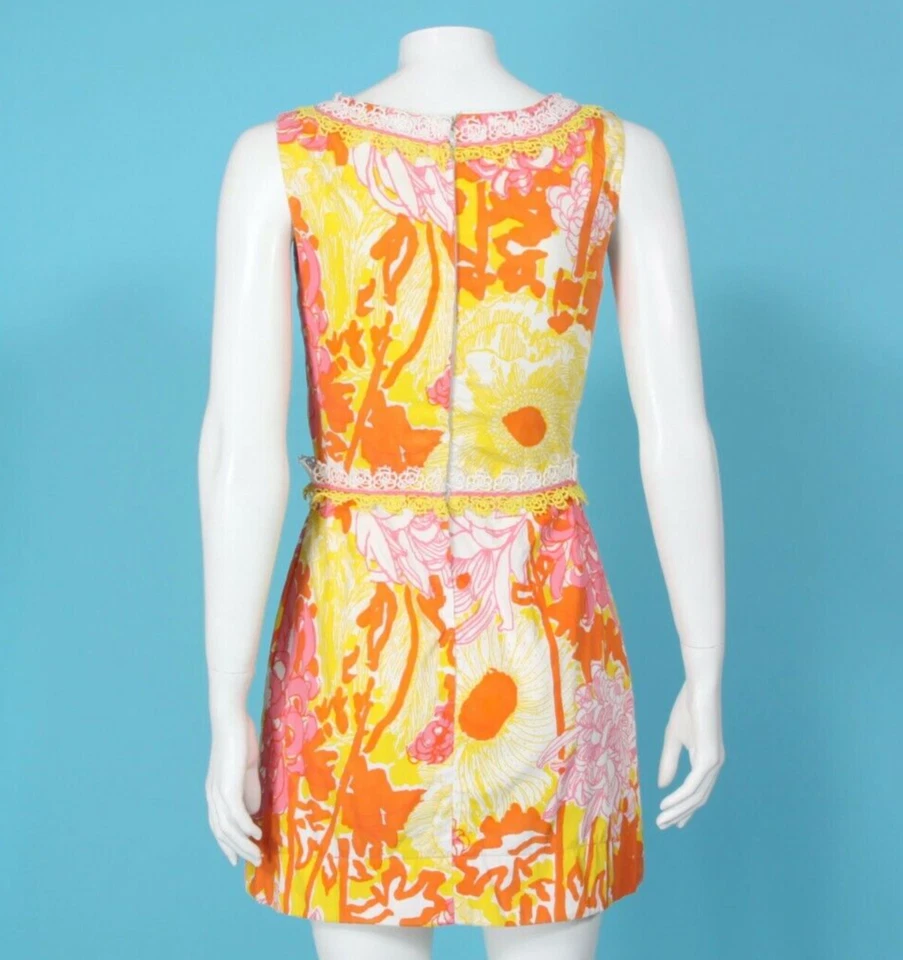 Mini Vestido THE LILLY Pulitzer De Colección Amarillo Rosa Floral Crochet Encaje Talla 8/594 Foto 4 de 4