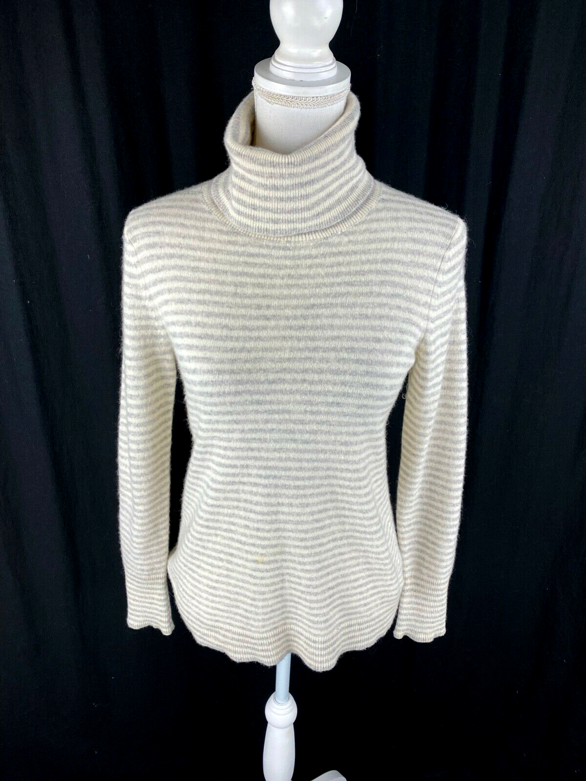 White + Warren Essentials XS 100% Cashmere Turtleneck Sweater Striped  Stained | eBay