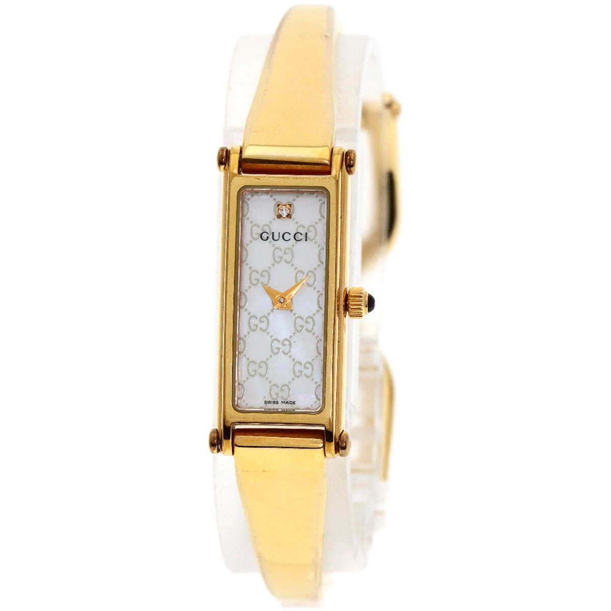 Montres femme GUCCI face carrée 1P diamant 1500L plaqué or/plaqué or