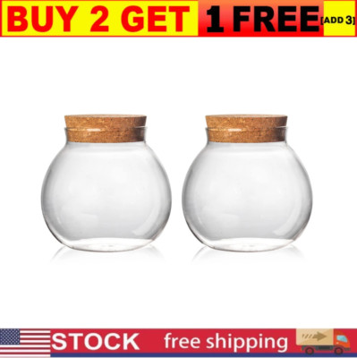 Set of 2 round glass jars with cork lid   17oz wedding candy jar kitchen Storage