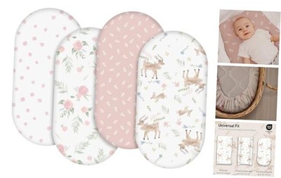 Bassinet Sheets 4 Pack, Breathable Cozy Fitted Mattress Sheet, Deer & Rose